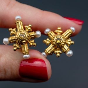 Gold cross earrings, fancy pearl and citrine earrings for women